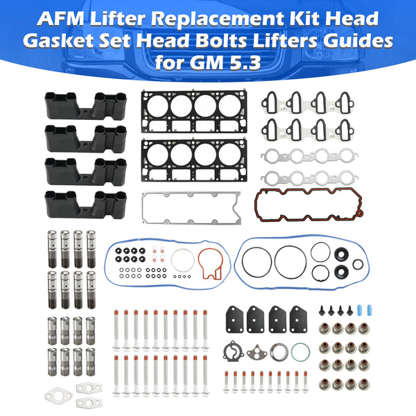 2005-2009 Chevrolet Silverado 1500 5.3L 5328CC 325CID V8 OHV 16 Valve AFM Lifter Replacement Kit Head Gasket Set Head Bolts Lifters Guides Fedex Express Generic