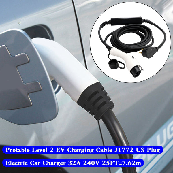 32A 240V EV Charging Cable J1772 US Plug Electric Car Charger 25FT Generic