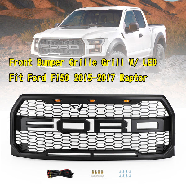 2015 2016 2017 F150 Ford Raptor Style Black/Grey Black Front Grill Replacement W/LED Generic