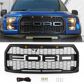 2015 2016 2017 F150 Ford Raptor Style Black/Grey Black Front Grill Replacement W/LED Generic