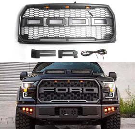 2015 2016 2017 F150 Ford Raptor Style Black/Grey Black Front Grill Replacement W/LED Generic