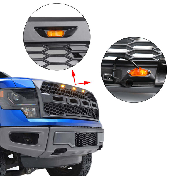 2009-2014 F150 Ford Raptor Style Grille Replacement ABS Front Hood Grille W/ LED Generic