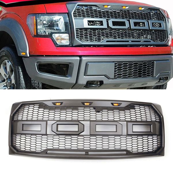 2009-2014 F150 Ford Raptor Style Grille Replacement ABS Front Hood Grille W/ LED Generic