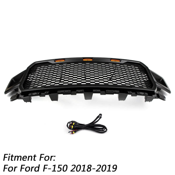 2018 2019 2020 Ford F150 Raptor Style Honeycomb Grill W/ Amber LED Light Grill Replacement Generic