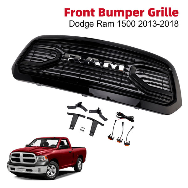 2013-2018 Dodge Ram 1500 Black Big Horn Style Front Bumper Grill Grille