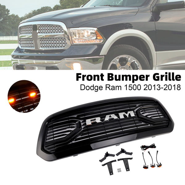 2013-2018 Dodge Ram 1500 Black Big Horn Style Front Bumper Grill Grille