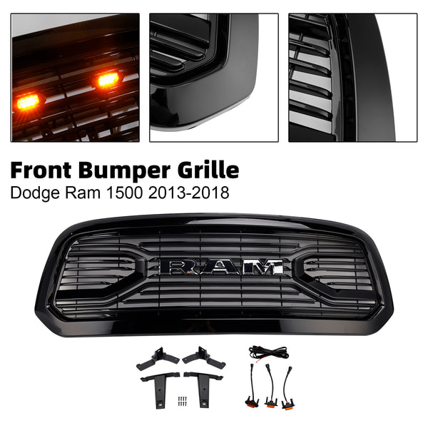 2013-2018 Dodge Ram 1500 Black Big Horn Style Front Bumper Grill Grille