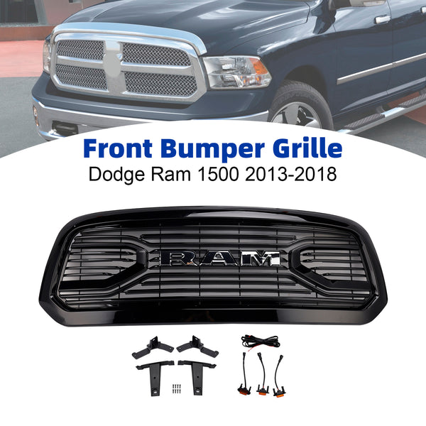 2013-2018 Dodge Ram 1500 Black Big Horn Style Front Bumper Grill Grille