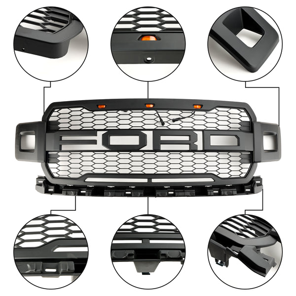 2018-2020 Ford F150 Grill Raptor Style Front Grille W/Led Lights w/Letter