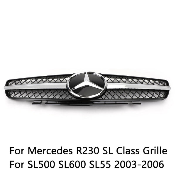 03-06 Benz R230 SL-Class SL500 SL600 1 Fin Star AMG Black Grill Replacement Generic
