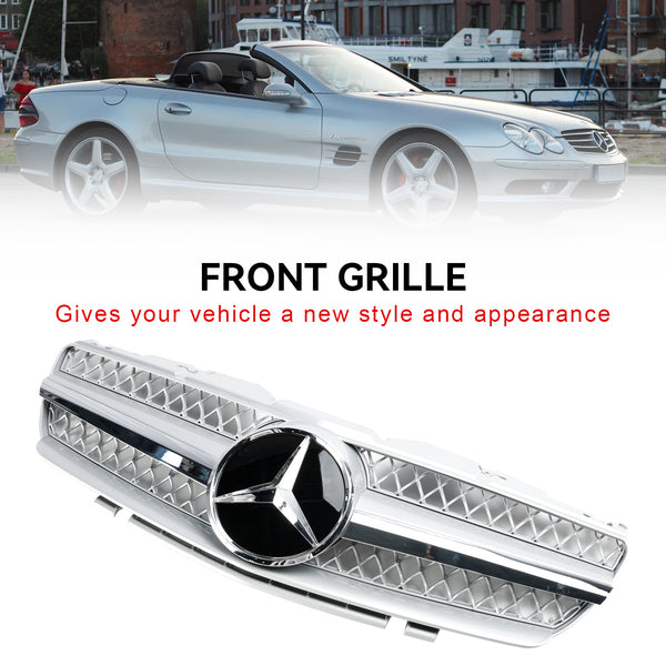 2003-2006 Mercedes Benz SL-Class R230 SL500 SL600 SL55 AMG Front Bumper Upper Grill Silver Chrome Grille