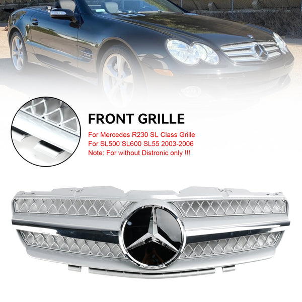 2003-2006 Mercedes Benz SL-Class R230 SL500 SL600 SL55 AMG Front Bumper Upper Grill Silver Chrome Grille