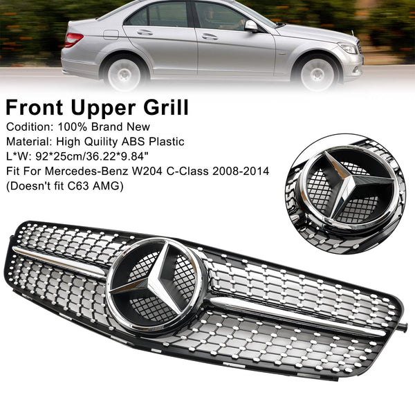 2008-2014 Benz C-Class W204 C300 C350 C250 C200 Diamond Black Chrome Front Grill Generic