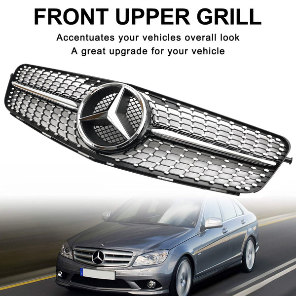 2008-2014 Benz C-Class W204 C300 C350 C250 C200 Diamond Black Chrome Front Grill Generic