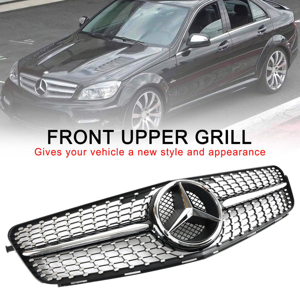 2008-2014 Benz C-Class W204 C300 C350 C250 C200 Diamond Black Chrome Front Grill Generic