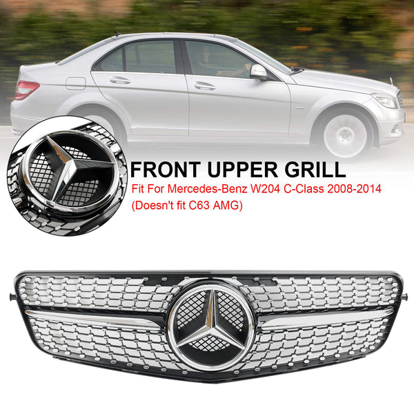 2008-2014 Benz C-Class W204 C300 C350 C250 C200 Diamond Black Chrome Front Grill Generic