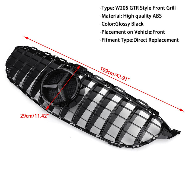 2015-2018 Benz W205 C250 C300 C43 Grill Replacement Black GTR Style Front Bumper Grille Generic