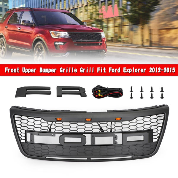 2012-2015 Explorer Bumper Grill W/Lights ABS Front Upper Grill Replacement Generic