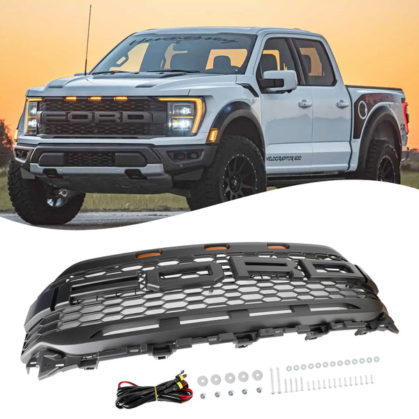 2021-2023 Ford Raptor Style Replacement Front Bumper Grille Grill W/ LED Generic