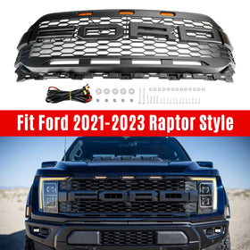 F150 2021-2023 Ford Raptor Style Replacement Front Bumper Grille Grill W/ LED Generic