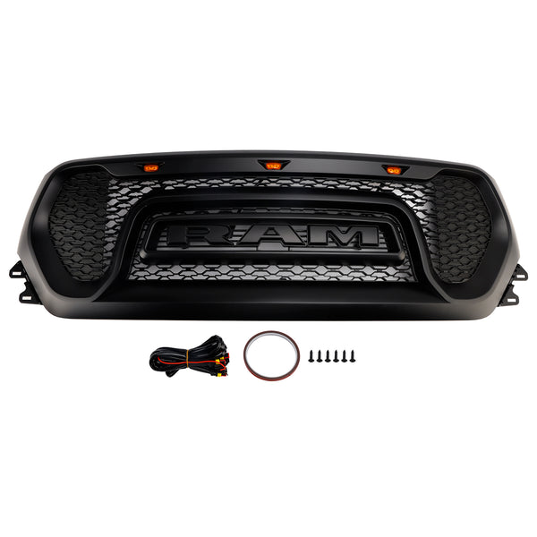 Dodge Ram 1500 2019-2024 Black Front Honeycomb Upper Hood Grille Gril