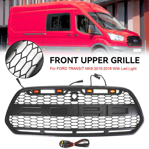 2015-2018 Ford Transit MK8 Front Bumper Grille Grill w/LED Raptor Style Matt Black Generic