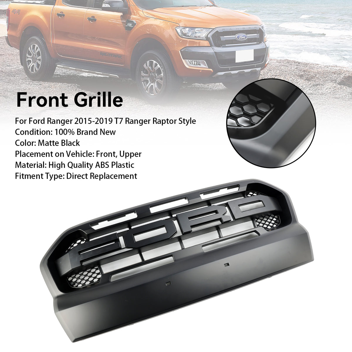 Ford Ranger T7 2015-2019 Ranger Raptor Style Matt Black Ranger Raptor ...