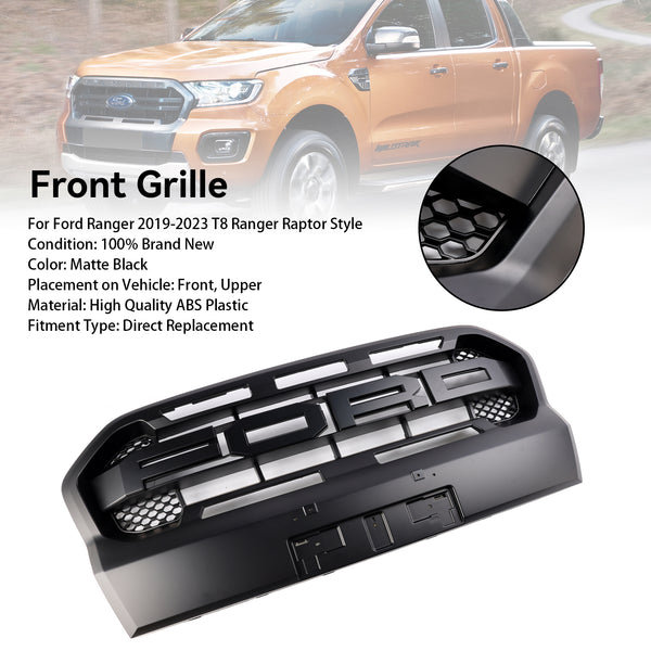 Ford Ranger T8 2019-2023 Raptor Style Matt Black Ranger Raptor Style Front Bumper Grille Generic