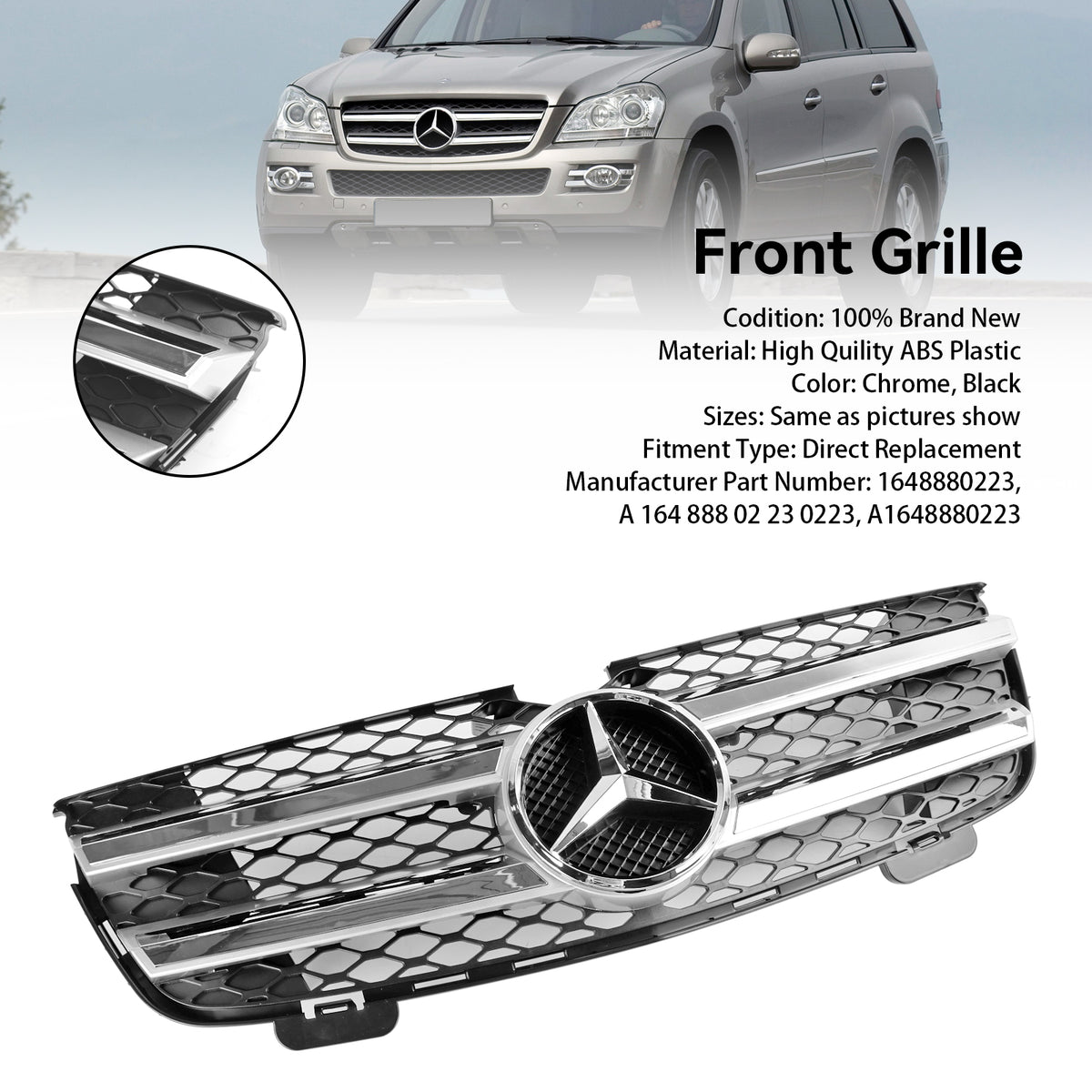 2007-2009 Benz GL-Class X164 GL320 Front Bumper Grille Grill 164888022 ...