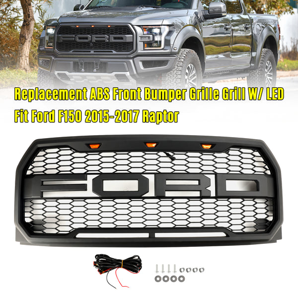 2015-2017 Ford F150 Raptor Style Replacement ABS Front Bumper Grille Grill W/ LED Generic