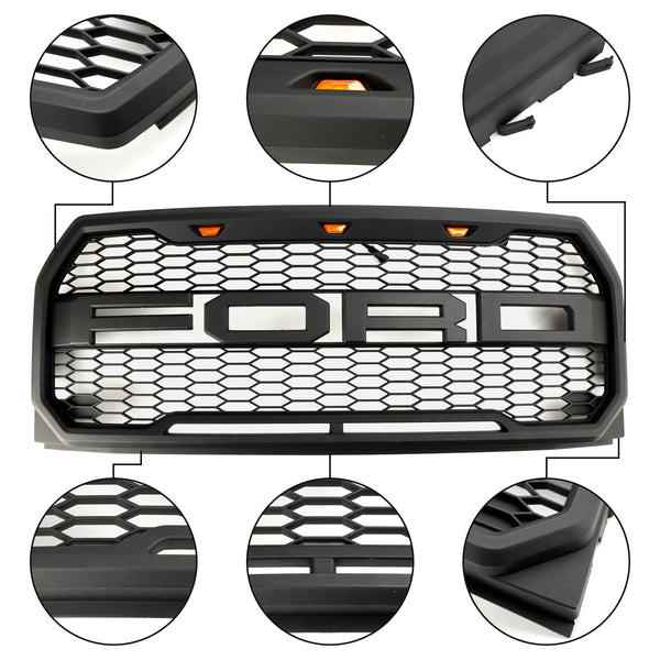 2015-2017 Ford F150 Raptor Style Replacement ABS Front Bumper Grille Grill W/ LED Generic