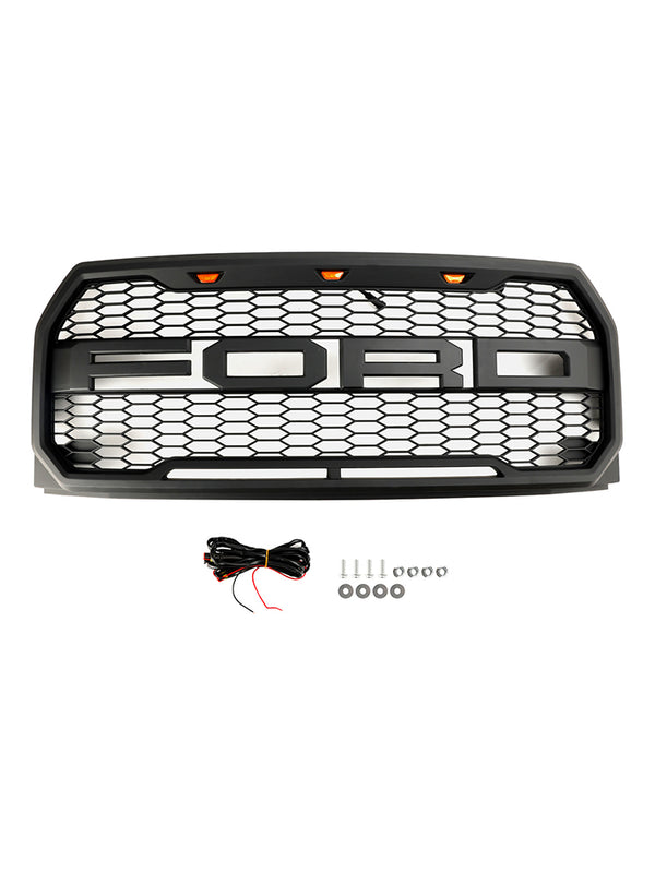 2015-2017 Ford F150 Raptor Style Replacement ABS Front Bumper Grille Grill W/ LED Generic