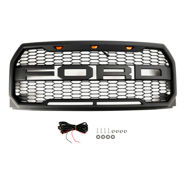 2015-2017 Ford F150 Raptor Style Replacement ABS Front Bumper Grille Grill W/ LED Generic