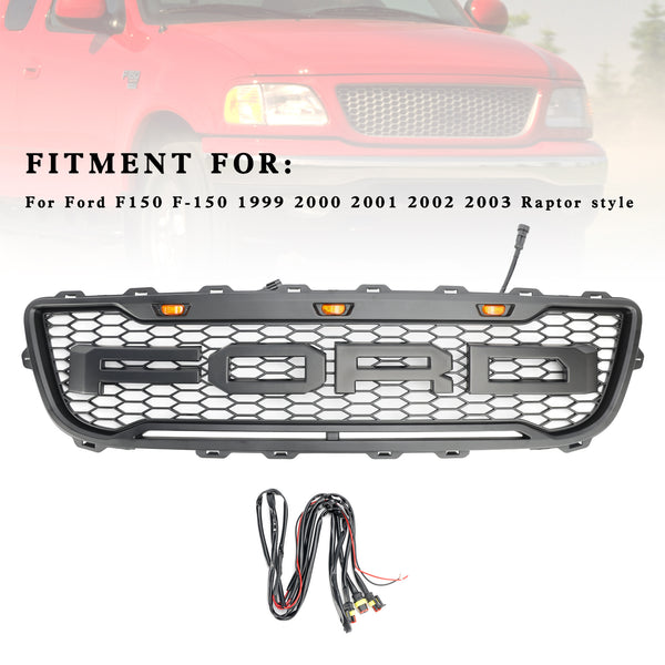 Ford F150 1999-2003 Matte Black Front Honeycomb Bumper Grill W/Led Generic