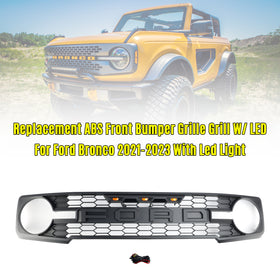 Bronco 2021-2023 Ford Black Front Bumper Grill With Amber Led Generic