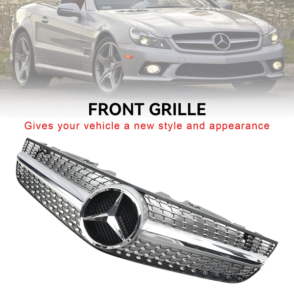 2009-2012 Mercedes Benz R230 SL550 SL600 Diamond Front Bumper Upper Grill Generic