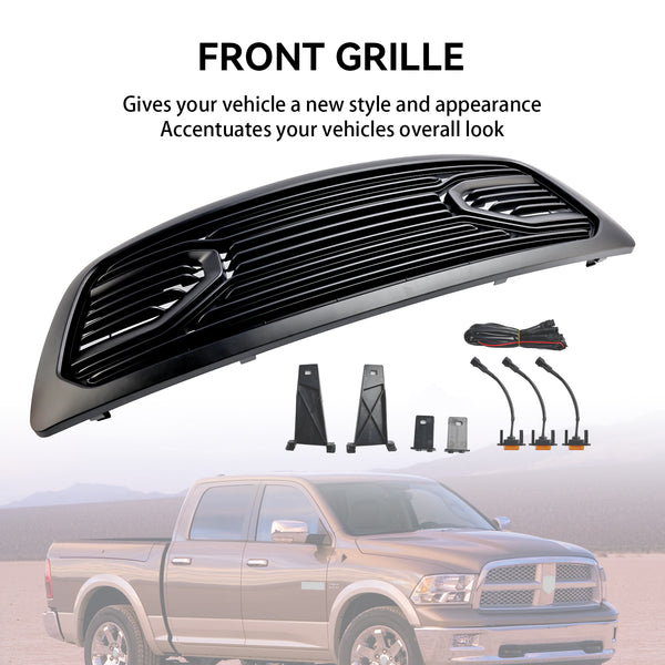 2009-2012 Dodge Ram 1500 Matte Black Front Bumper Grill Grille W/ Led Light Generic