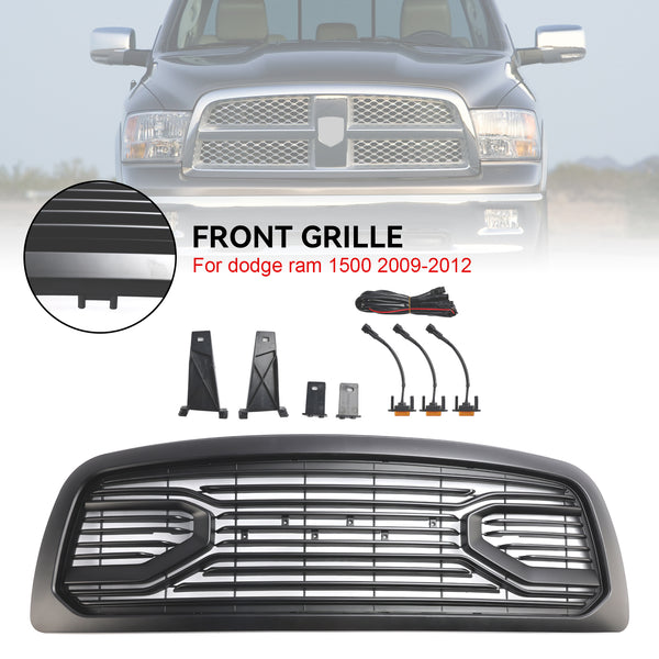 2009-2012 Dodge Ram 1500 Matte Black Front Bumper Grill Grille W/ Led Light Generic