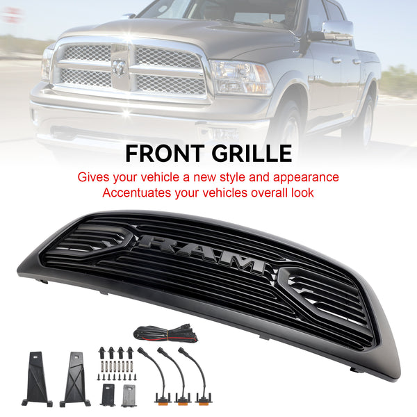 2009-2012 Dodge Ram 1500 Matte Black Front Bumper Grill Grille W/ Led Light Generic