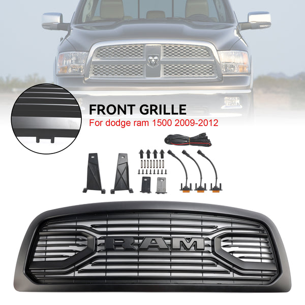 2009-2012 Dodge Ram 1500 Matte Black Front Bumper Grill Grille W/ Led Light Generic