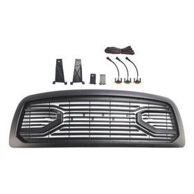 2009-2012 Dodge Ram 1500 Matte Black Front Bumper Grill Grille W/ Led Light Generic