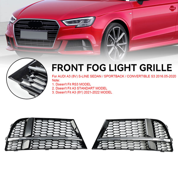 2017-2019 Audi A3 S-Line 8V Front Fog Light Cover Bezel Grill Grille 8V3807681AE 8V3807682Q Generic