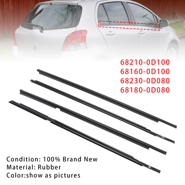 4PCS Door Glass Belt Outer Molding Weatherstrip For Toyota Yaris Hatchback
