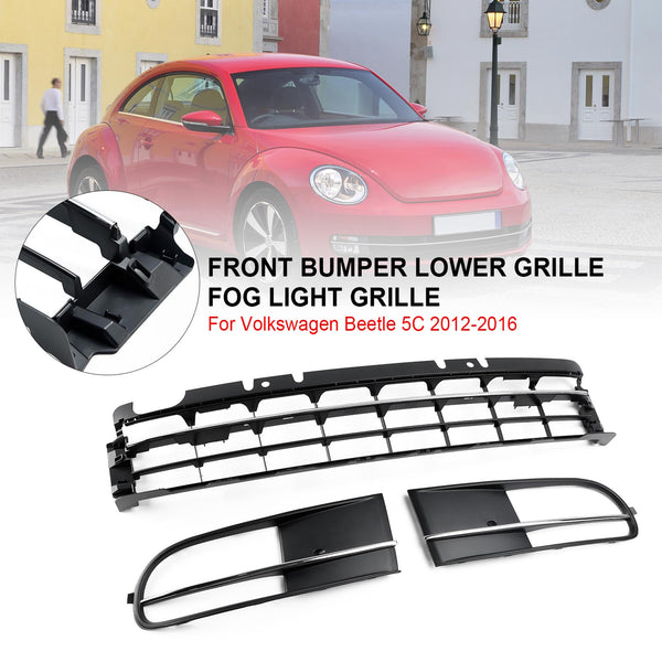 2012-2016 Volkswagen Beetle 5C Front Bumper Lower Grille + Fog Light Grill 5C5853677 VW1036127 Generic