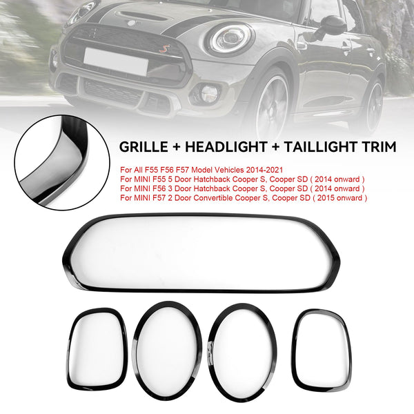2014+ Mini F55 5 Door Hatchback Cooper S, Cooper SD Black Grill+Headlight+Taillight Trim 51137449207 Generic