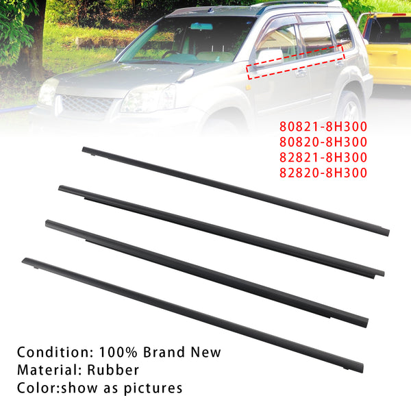 2001-2007 Nissan X-trail 4PCS Window Weather Strip Seal Belt 80821-8H300 80820-8H300 Generic