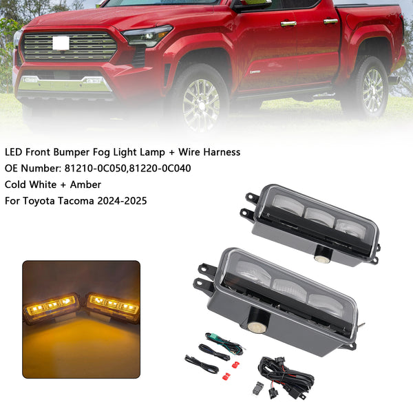 LED Front Bumper Fog Light Lamp + Wire Harness For Toyota Tacoma 2024-2025