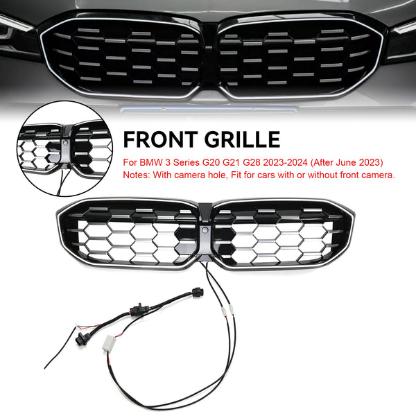 2023-2024 BMW 3 Series G20 G21 G28 Diamond Black Silver Front Kidney Grille Mesh Generic