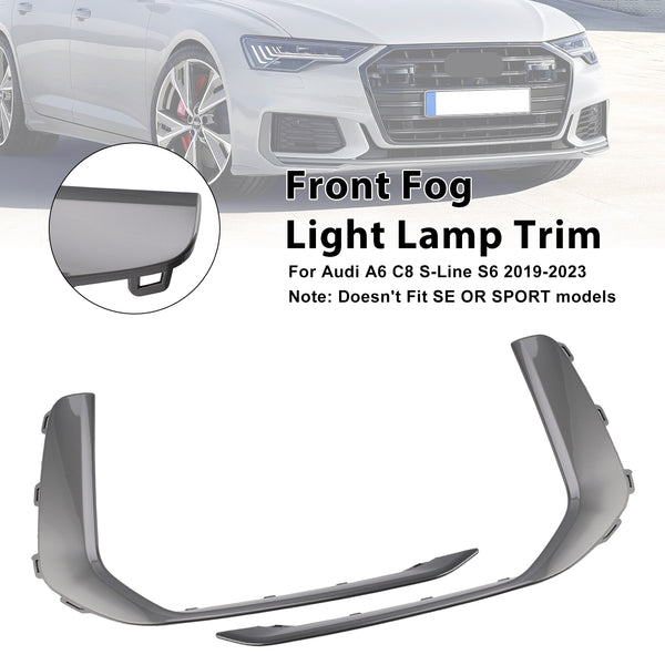 2PCS Front Fog Light Lamp Trim Fit Audi A6 C8 S-Line S6 2019-2023 Gray