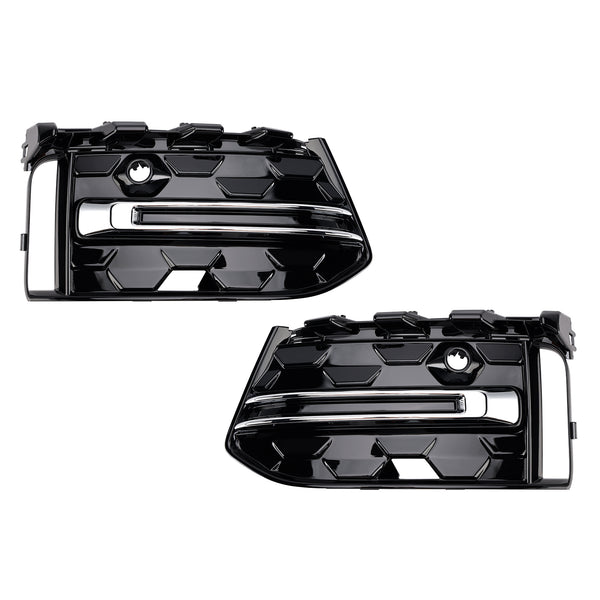 2PCS Front Bumper Fog Light Grille Trim Fit Audi A6L C8PA 2023+ Black Chrome